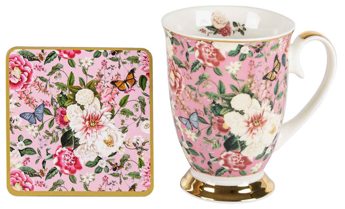 Floral Garden Mug & Coaster Set - Pink