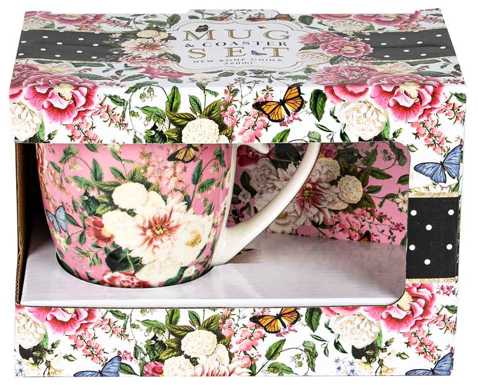 Floral Garden Mug & Coaster Set - Pink
