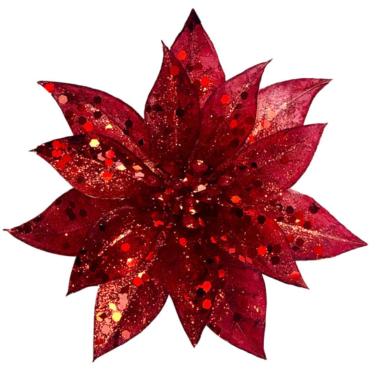 Red Shimmer Poinsettia with Clip