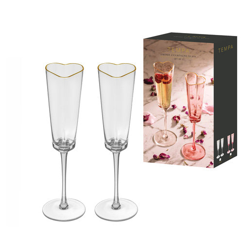 Love Heart Champagne Glasses Clear Set of 2