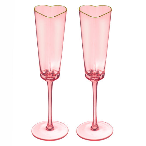 Love Heart Champagne Glasses Pink Set of 2