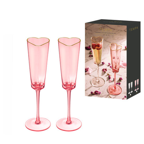 Love Heart Champagne Glasses Pink Set of 2