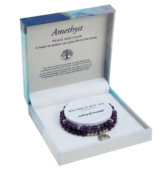 Tree of Life Duo Bracelet Set - Amethyst Rhodium