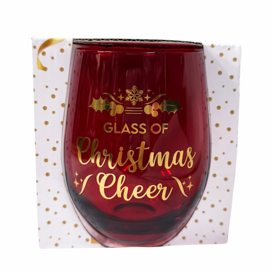 'Christmas Cheer' Red Stemless Wine Glass