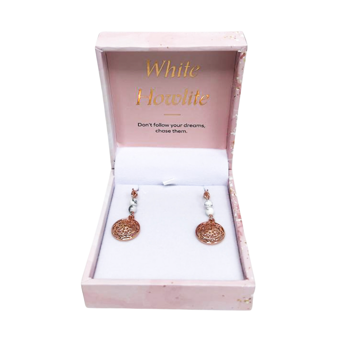 Bramble Bay Earrings - Mandala White Howlite & Rose Gold
