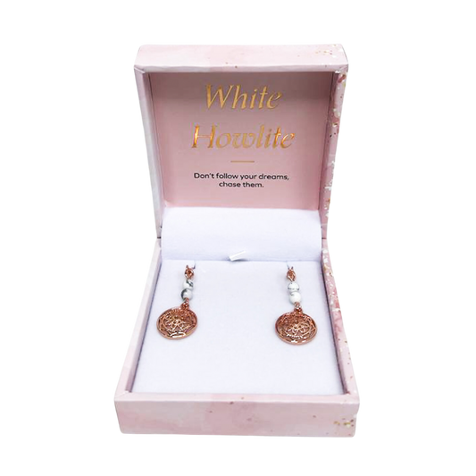 Bramble Bay Earrings - Mandala White Howlite & Rose Gold