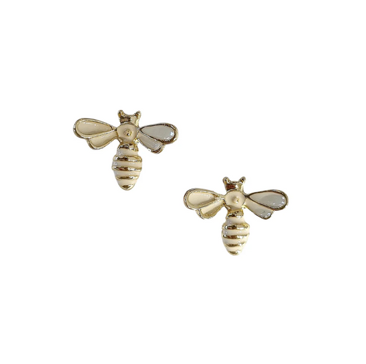 Epoxy Bee Stud Earring - White