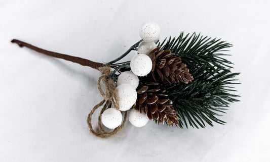 Frosted Pine Pick with Pine Cones & White Berries