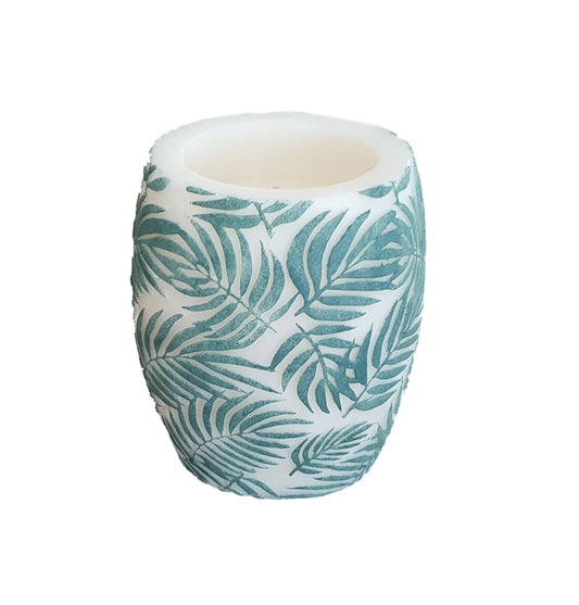 Natural Lights - Palm Leaf 4” Hurricane - White & Bayberry