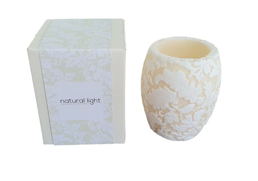 Natural Lights - Damask Leaf 4” Hurricane - Ivory & White