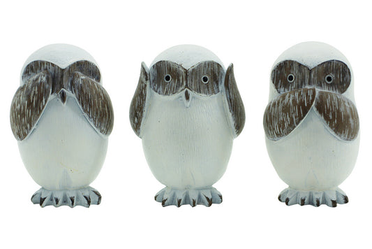 "Hear/See/Speak" Natural Owl - set of 3