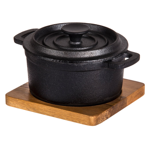 Cast Iron Pot with Lid & Acacia Trivet