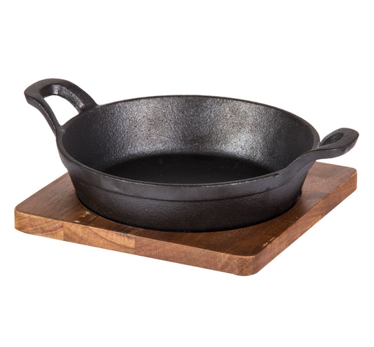 Round Cast Iron Skillet with Acacia Trivet